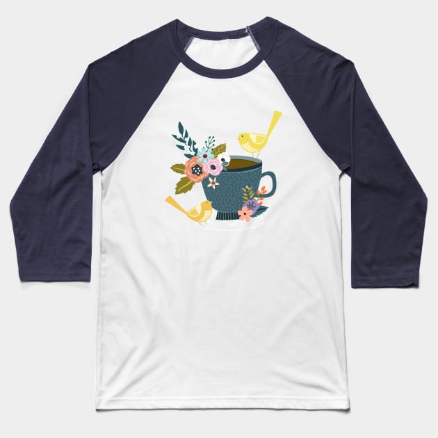 Twin Finches Tweeting At Tea Time Baseball T-Shirt by LittleBunnySunshine